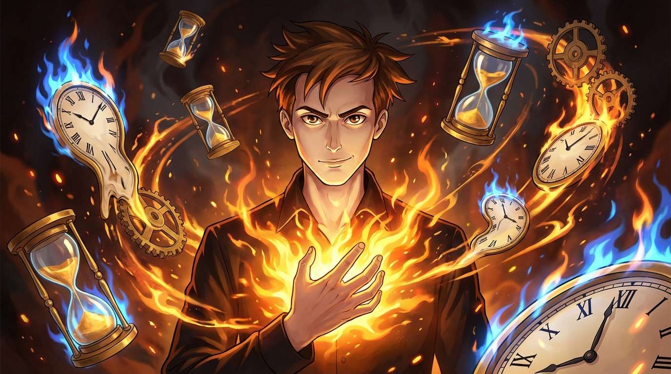 Clock and fire themed visual